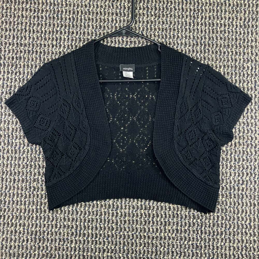 Mingle Women's XL Black Crochet Pointelle Knit Bolero Shrug 100% Acrylic USA